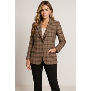 St Johns Bay Blazer Womens M Brown Plaid Wool Tweed Plaid Preppy Academia Jacket